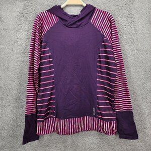 Reebok Women's Sz Large Purple Pink Striped Long Sleeve Pullover Athletic Hoodie